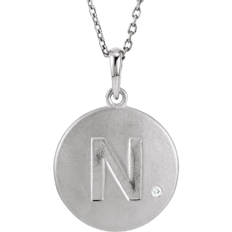 Ladies necklaces for dinner flair -The Emma Sterling Silver Diamond Block Initial N Disc Necklace, 18 In.