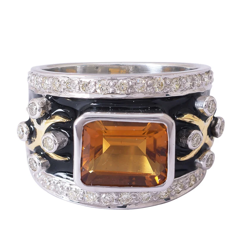 ladies-luxury-emerald-rings-Ring- Citrine and Diamond (Enamel)