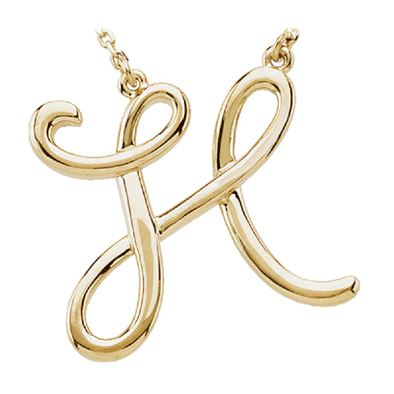 Ladies necklaces artsy elegance -14k Yellow Gold, Olivia Collection, Medium Script Initial H Necklace