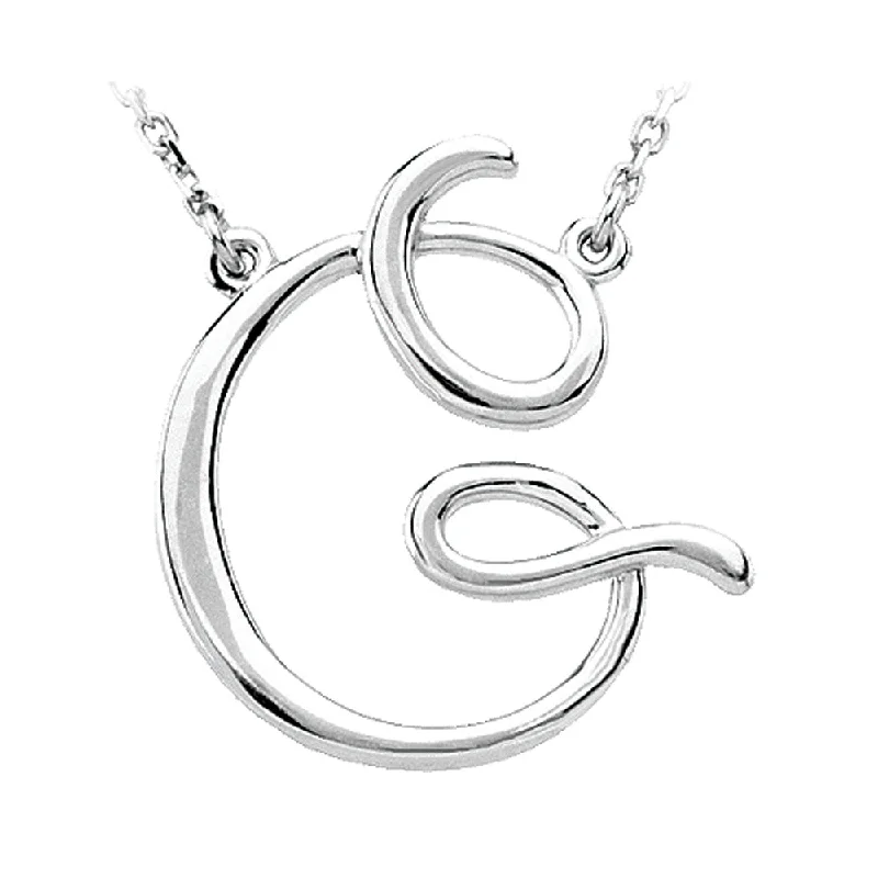 Ladies necklaces stretch-fit chains -14k White Gold, Olivia Collection, Medium Script Initial G Necklace