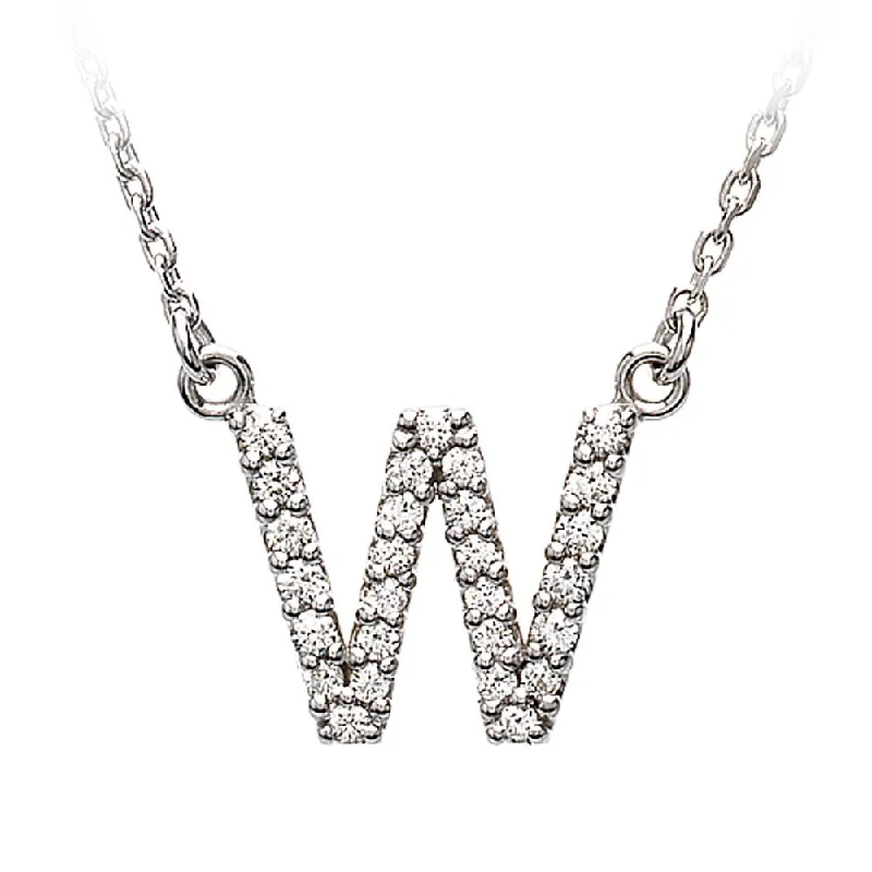 Ladies necklaces for rhyme charm -1/6 Cttw Diamond & 14k White Gold Block Initial Necklace, Letter W