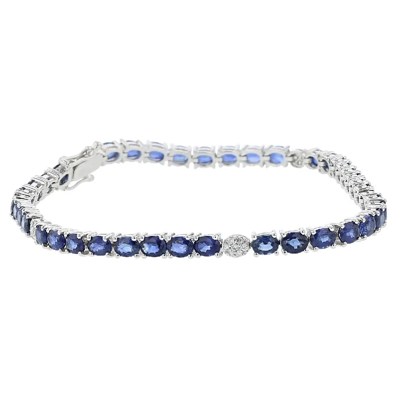 Ladies bracelets for active charm -14K White Gold Oval Sapphire and Diamond Bracelet