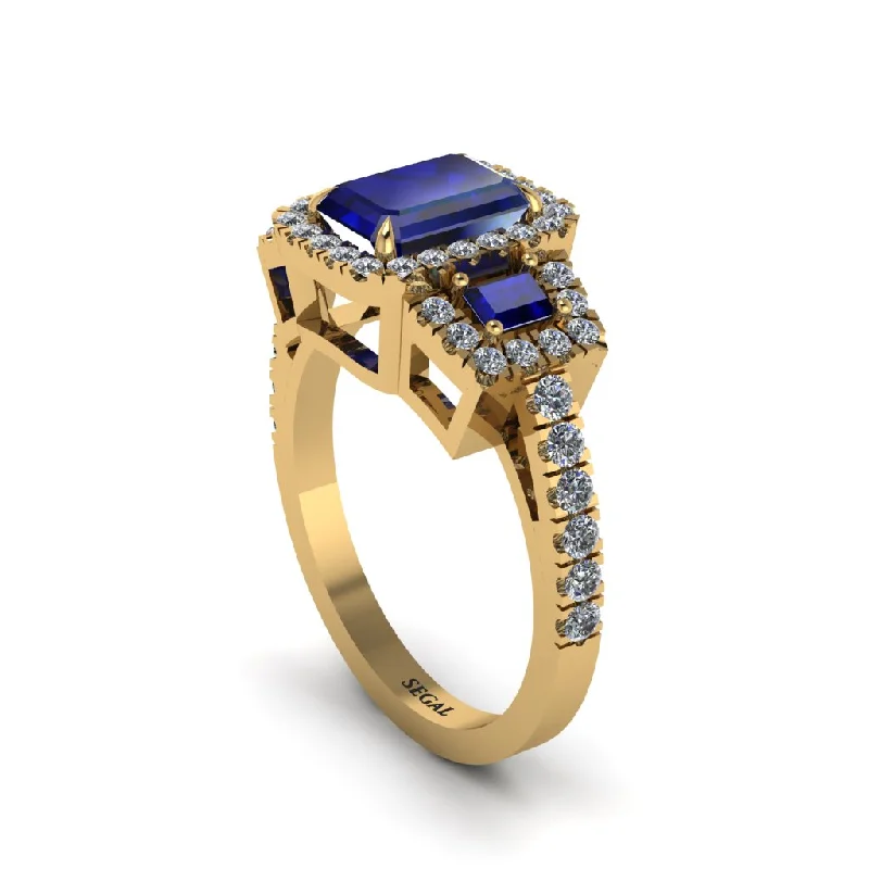 engagement-modern-platinum-rings-Sapphire Three Halo Radiance Engagement Ring - Emely No. 13