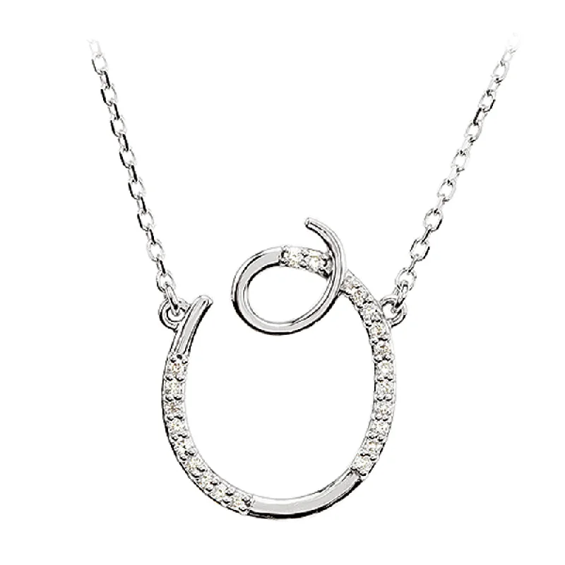 Ladies necklaces pastoral vibes -1/10 Ctw Diamond Sterling Silver Medium Script Initial O Necklace 16in