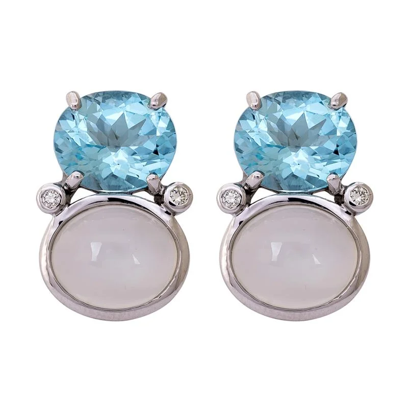 ladies-statement-silver-earrings-Earrings- Blue Topaz, Moonstone and Diamond  (263GS)