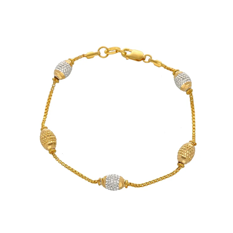 Ladies bracelets classic charm -22K Multi Tone Gold Bracelet W/ Boxlink Chain & Gold Accent Oblong Beads, 7.2 Grams