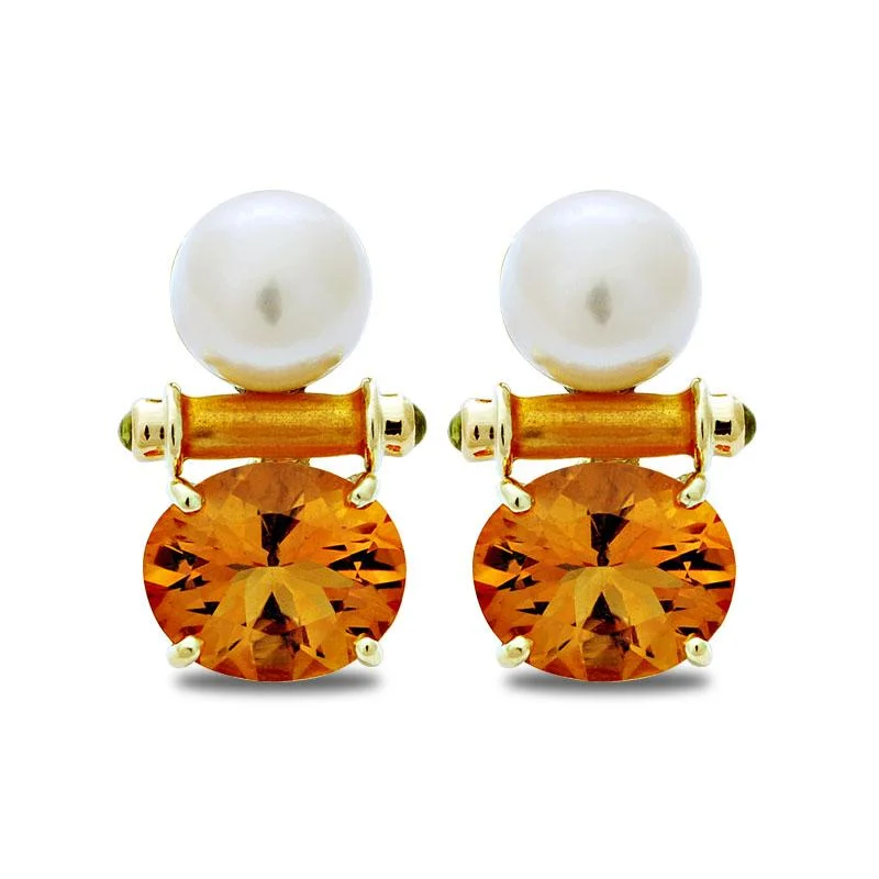 ladies-gift-ear-cuff-earrings-Earrings-Citrine, Peridot and South Sea Pearl (Enamel)  (2031L)