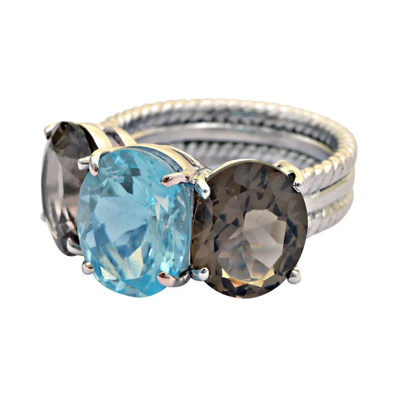 ladies-birthstone-cluster-rings-Ring-Blue Topaz and Smokey Quartz