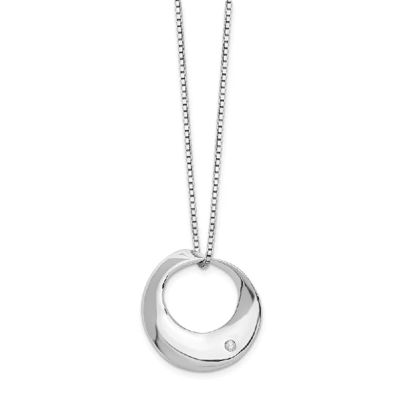 Ladies necklaces handcrafted charm -20mm Twisted Circle Diamond Adj. Necklace in Rhodium Plated Silver