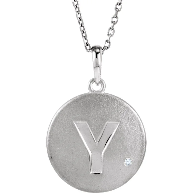 Ladies necklaces ocean elegance -The Emma Sterling Silver Diamond Block Initial Y Disc Necklace, 18 In.