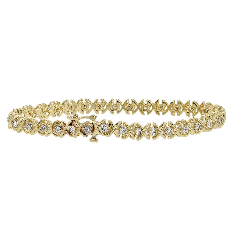 Ladies bracelets quirky charm -14K Yellow Gold Diamond X Link Tennis Bracelet