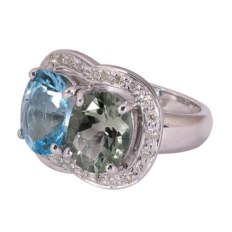 ladies-classic-diamond-rings-Ring- Green Quartz, Blue Topaz and Diamond