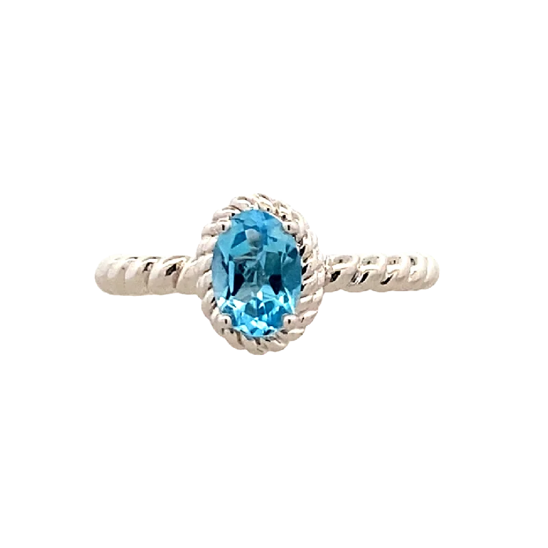 ladies-unique-silver-rings-Blue Topaz Halo Rope Ring in Silver