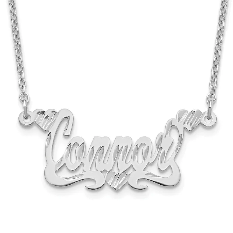 Ladies necklaces for brunch charm -Personalized Polished and Diamond-Cut Triple Heart Name Necklace