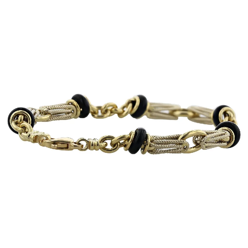 Ladies bracelets with glittering beads -14K Yellow Gold Black Onyx 7-Inch Bracelet