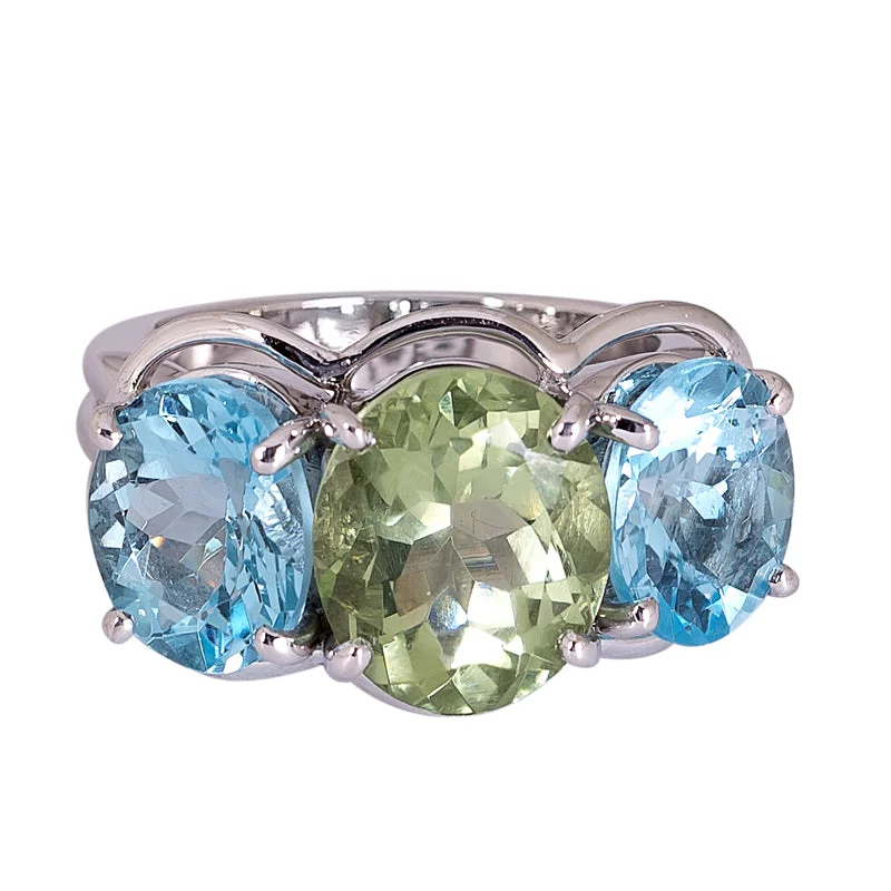 ladies-pearl-channel-set-rings-Ring- Green Quartz and Blue Topaz