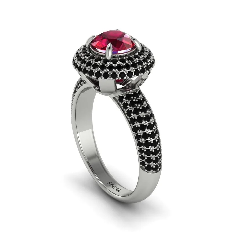 engagement-oval-platinum-rings-Ruby Golden Majesty Pave Halo Engagement Ring - Myra No. 42