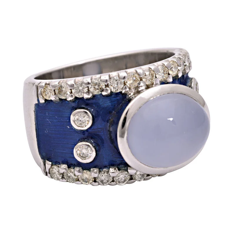 ladies-modern-platinum-rings-Ring-Chalcedony and Diamond (Enamel)