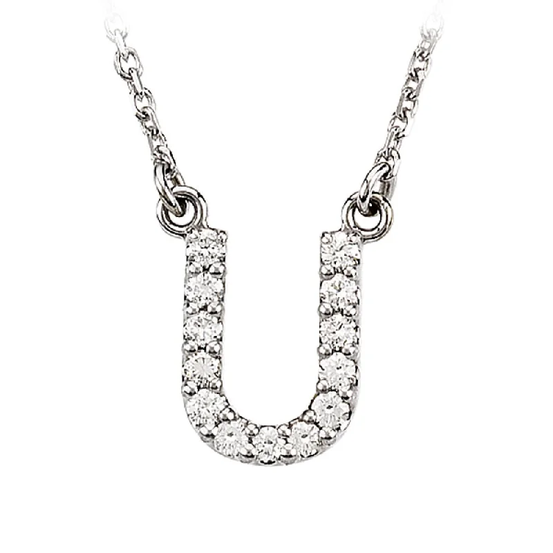 Ladies necklaces vintage charm -1/8 Cttw Diamond & 14k White Gold Block Initial Necklace, Letter U