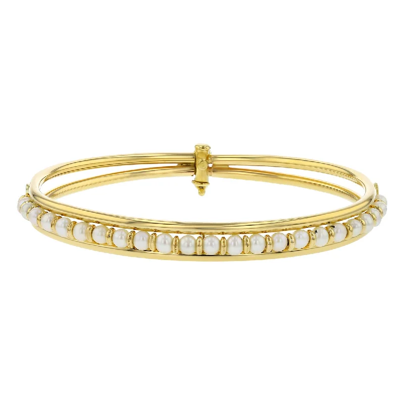 Ladies bracelets for trend elegance -14K Yellow Gold Cultured Pearl Bangle Bracelet