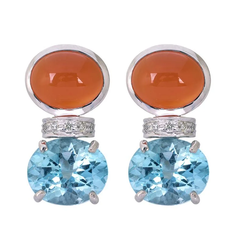 ladies-wedding-crystal-earrings-Earrings- Blue Topaz, Cornelian and Diamond  (263HS)