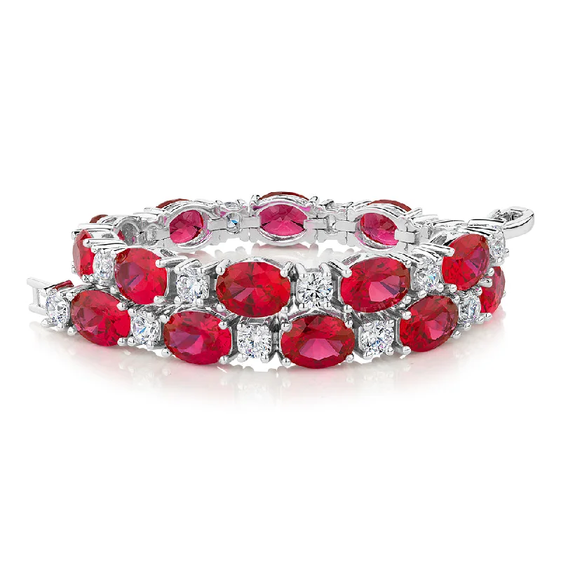 Ladies bracelets with rose sapphire -Round Brilliant tennis bracelet with ruby simulants and 3.36 carats* of diamond simulants in sterling silver