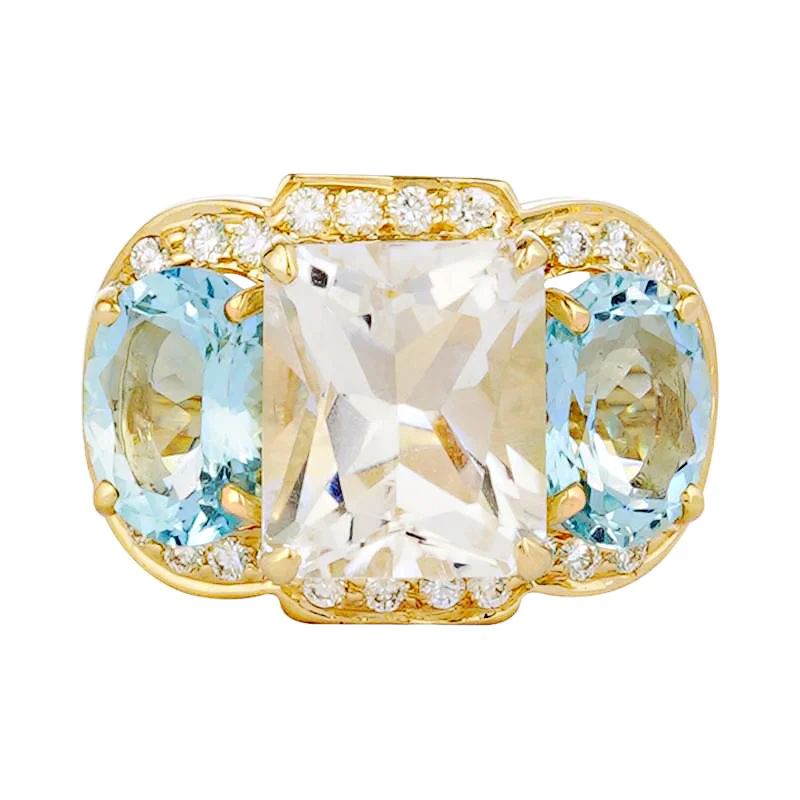 ladies-pearl-bypass-rings-Ring - Crystal, Aquamarine and Diamond