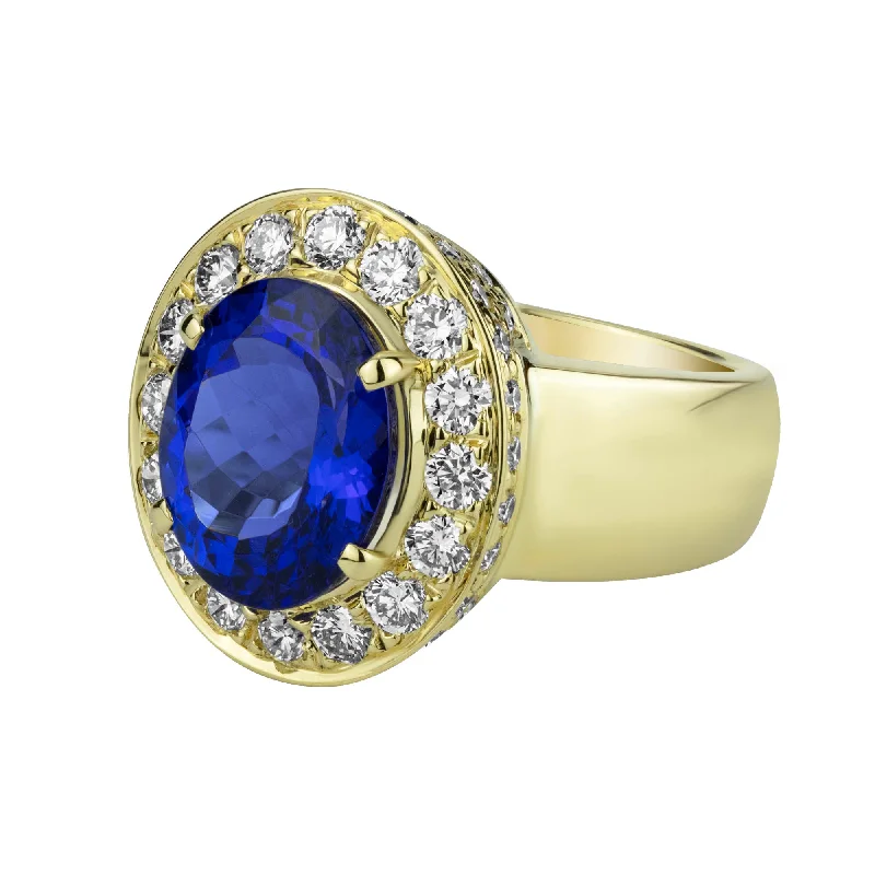 ladies-silver-shank-rings-Ring - Tanzanite And Diamond In 18k Gold