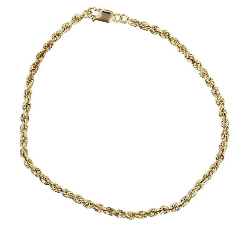 Ladies bracelets tribal charm -14K Yellow Gold 2.5mm 7-Inch Rope Bracelet