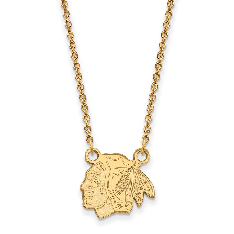 Ladies necklaces for spa charm -SS 14k Yellow Gold Plated NHL Chicago Blackhawks SM Necklace, 18 Inch