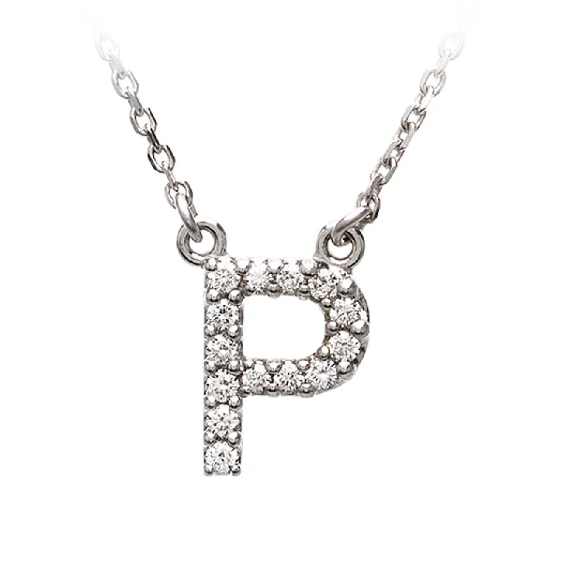 Ladies necklaces cool charm -1/8 Cttw Diamond & 14k White Gold Block Initial Necklace, Letter P