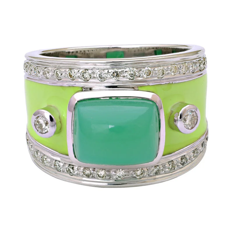 ladies-emerald-cluster-rings-Ring-Chrysoprase and Diamond (Enamel)