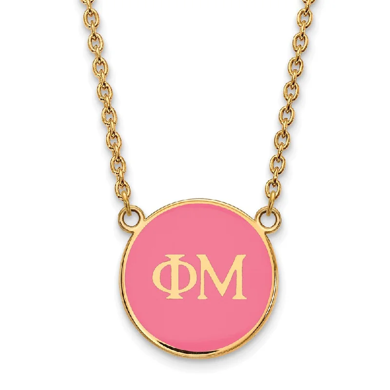 Ladies necklaces with kitty pendants -14K Plated Silver Phi Mu Large Enamel Necklace