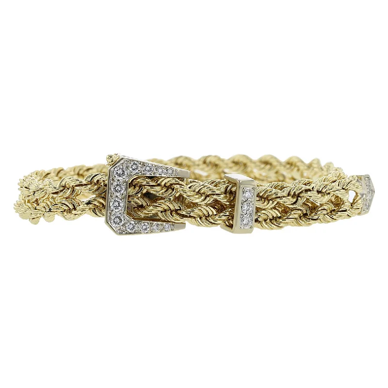 Ladies bracelets for free elegance -14K Yellow Gold Diamond Rope Buckle Bracelet