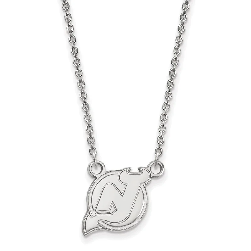 Ladies necklaces fun charm -14k White Gold NHL New Jersey Devils Small Necklace, 18 Inch