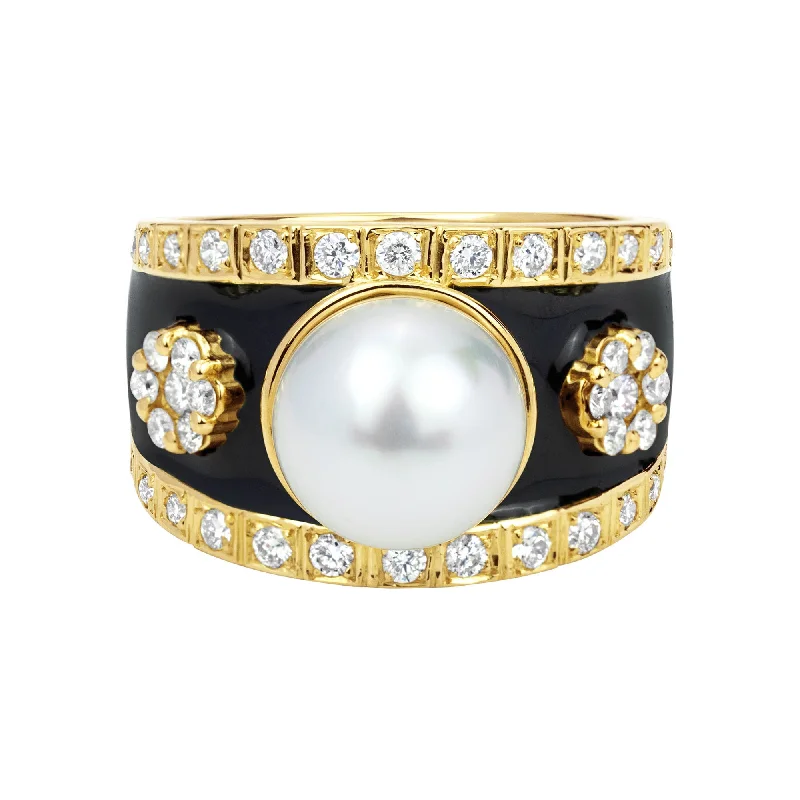 ladies-emerald-cut-white-gold-rings-Repair - Ring - South Sea Pearl And Diamond (Enamel) (2323F)