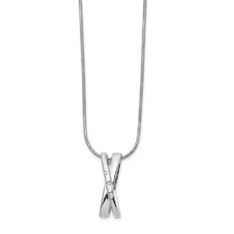 Ladies necklaces for video charm -Diamond Crossover Necklace in Rhodium Plated Silver, 18-20 Inch