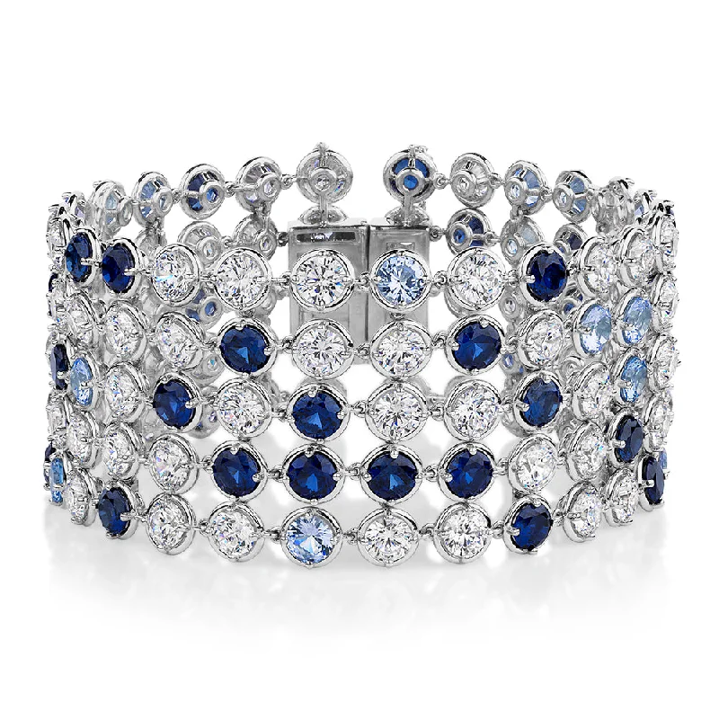 Ladies bracelets for show elegance -Statement bracelet with aqua and sapphire simulants and 34.04 carats* of diamond simulants in sterling silver