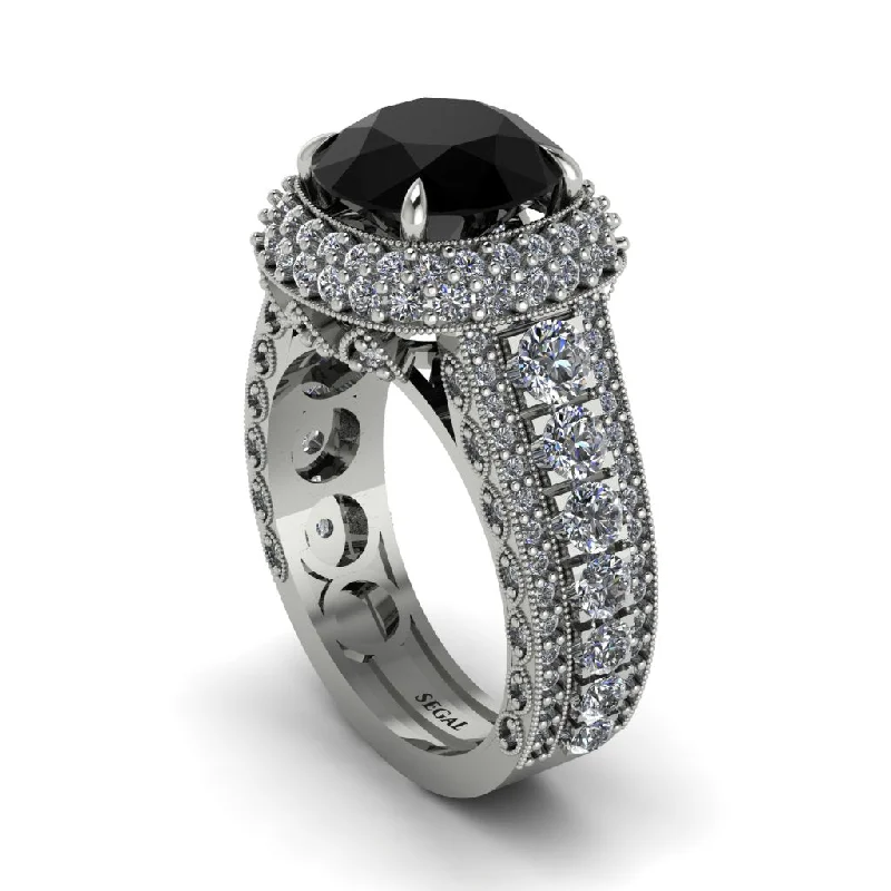 engagement-cushion-cut-white-gold-rings-Black Diamond Radiant Majesty Pave Engagement Ring - Cataleya No. 9