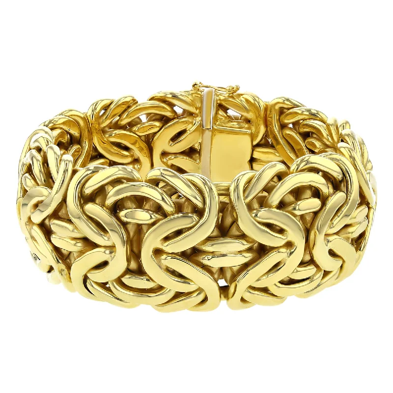 Ladies bracelets for class elegance -14K Yellow Gold Flexible Wide Byzantine Bracelet