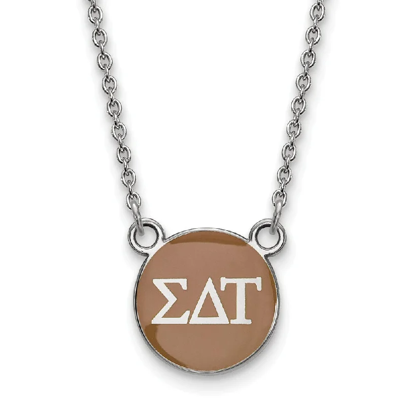 Ladies necklaces for dancer charm -Sterling Silver Sigma Delta Tau Small Lt Brown Enamel Disc Necklace