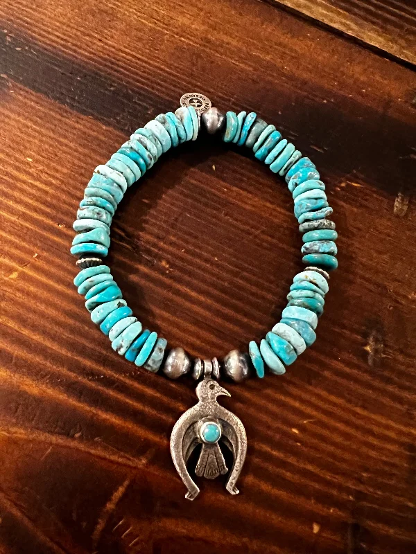 Ladies bracelets with rose sapphire -Peyote Bird X Double D Ranch Turquoise Chunk Bracelet