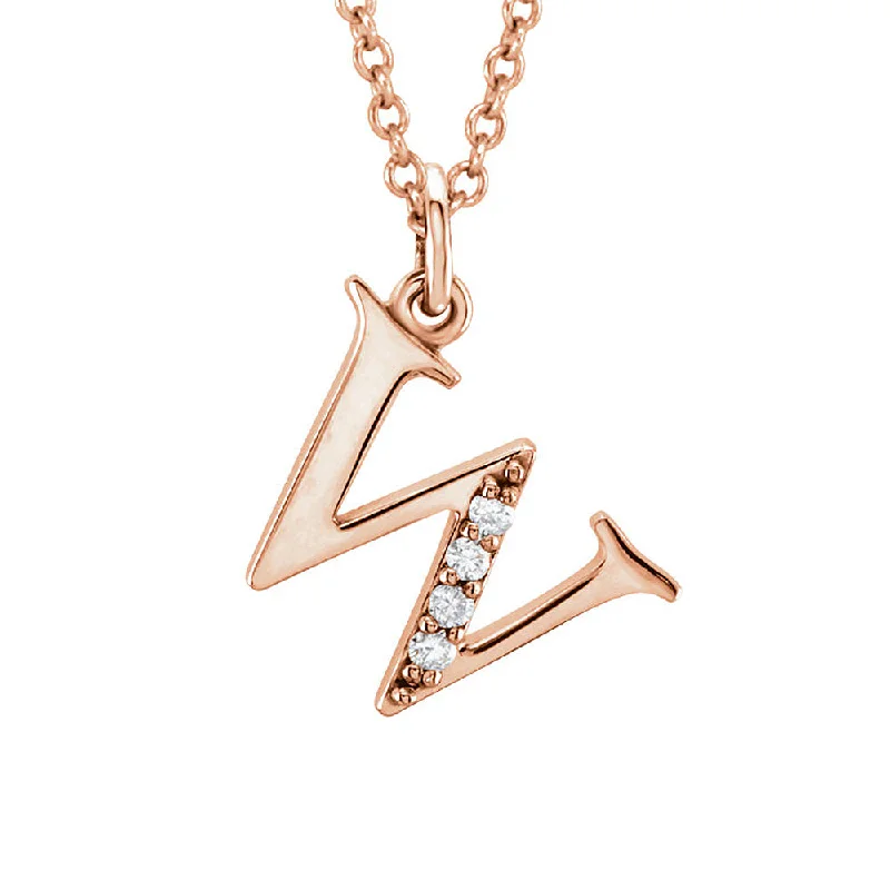 Ladies necklaces plush elegance -The Abbey 14k Rose Gold Diamond Lower Case Initial 'w' Necklace 16 In