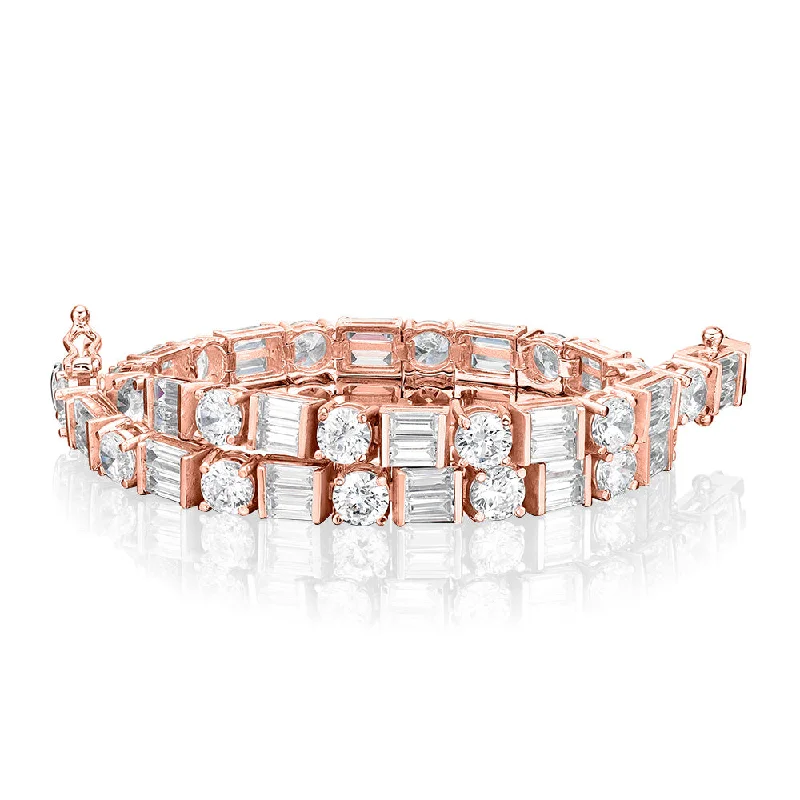 Ladies bracelets for grand elegance -Round Brilliant and Baguette tennis bracelet with 10.07 carats* of diamond simulants in 10 carat rose gold