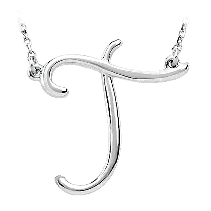 Ladies necklaces fine flair -Sterling Silver, Olivia Collection, Medium Script Initial T Necklace