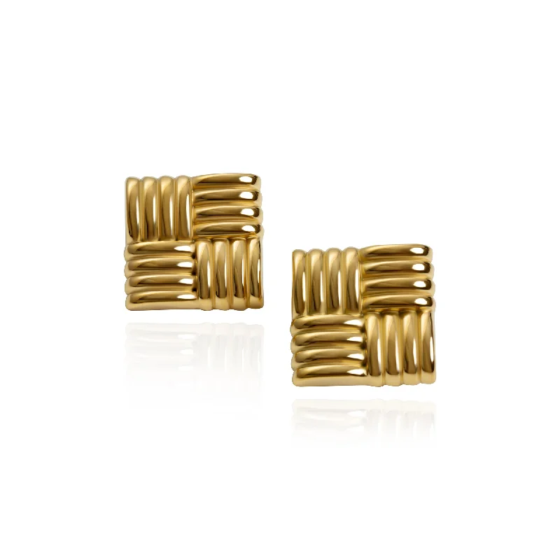 ladies-minimalist-gold-earrings-THE COLLIER SQUARE EARRINGS