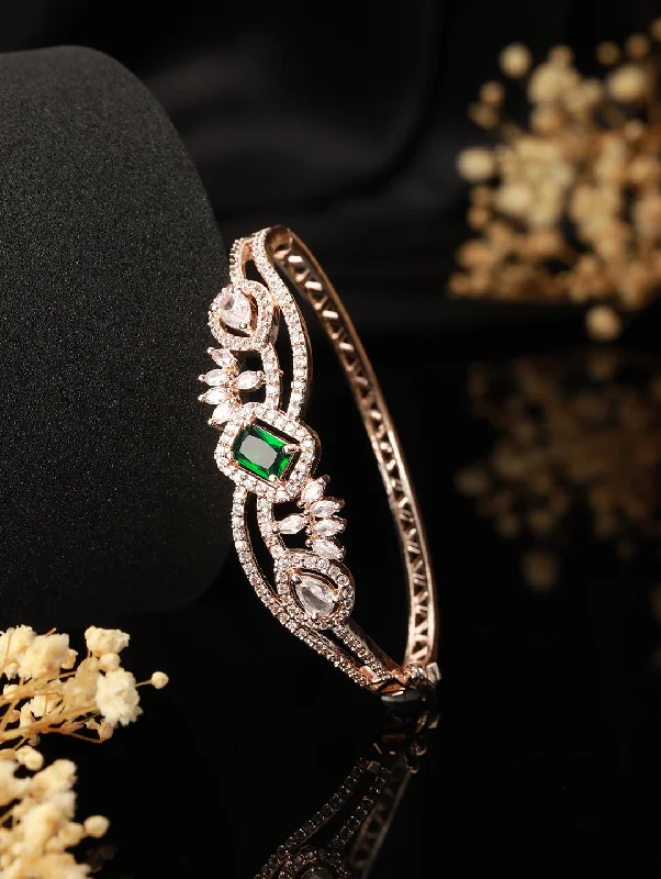 Ladies bracelets throwback elegance -Rose Gold Plated & Green American Diamond Studded Bangle Link Bracelet