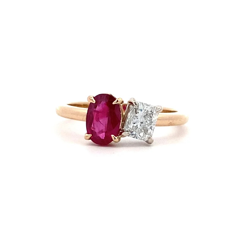 ladies-gold-channel-set-rings-Ruby & Diamond Toi Et Moi Ring in Two-Tone Gold by B&C