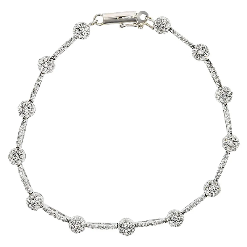 Ladies bracelets for kin charm -14K White Gold Diamond Station Bracelet