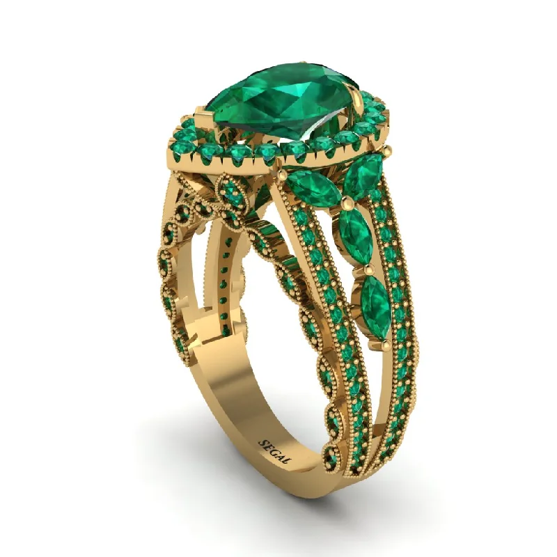 engagement-heart-bezel-set-rings-Emerald Imperial Blossom Engagement Ring - April No. 19